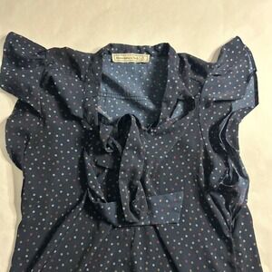 Abercrombie Fitch Womens Navy Print Ruffle Sleeve Button Polka Dot Shirt Top S